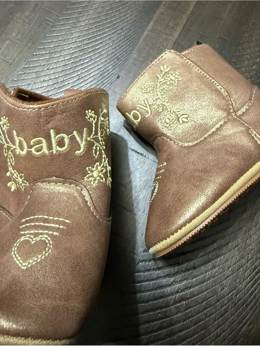 Kids Metallic Brown Boot with Floral Embroidery